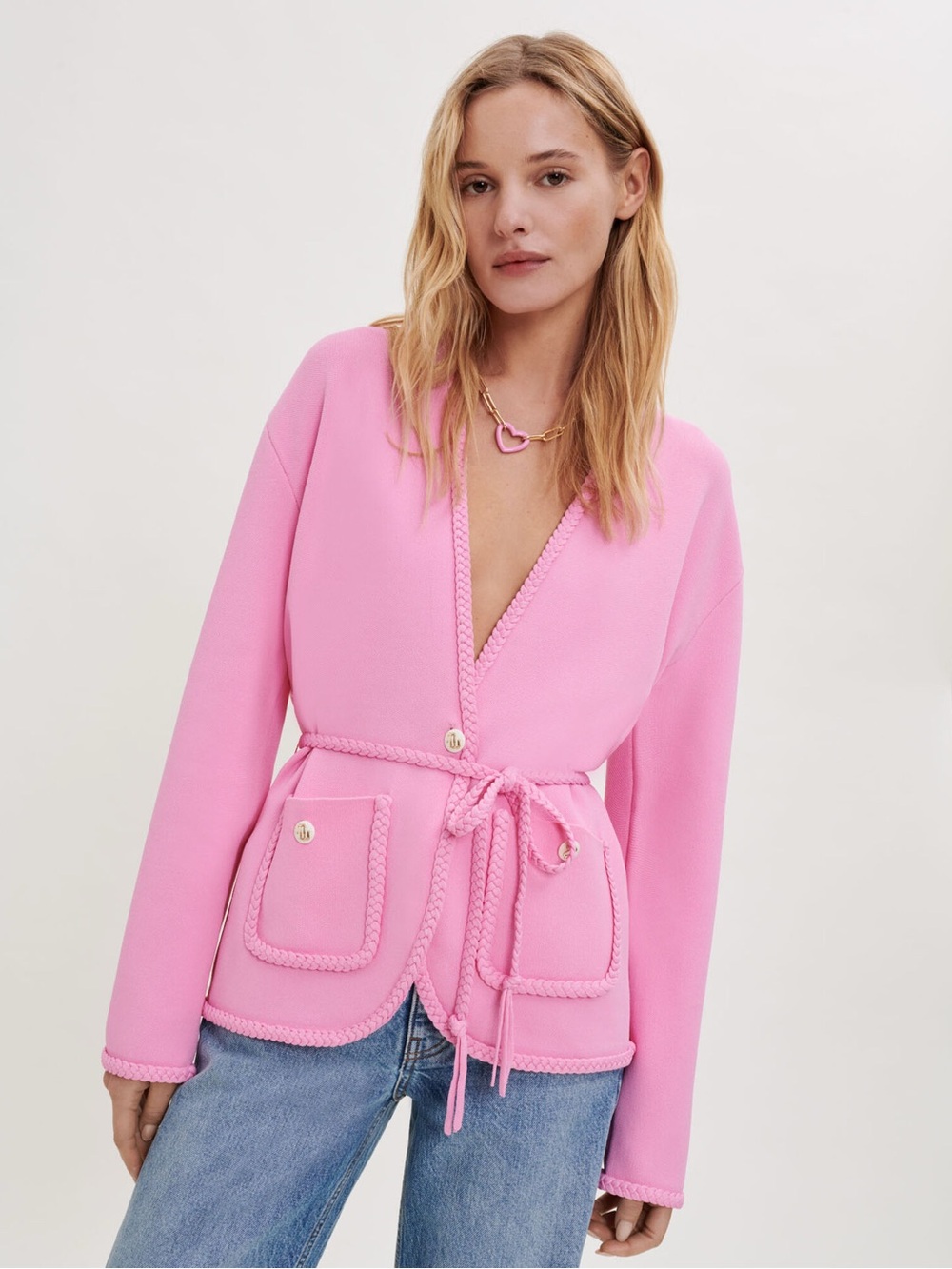 Maje Madene Pink Belted Knit Cardigan Size 1 Small